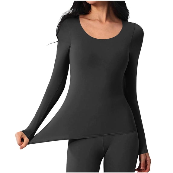 HAiming Women's Undershirts Long Sleeve Slim Solid Color Scoop Neck Base Layer Top Fall Winter Going out Shirts