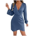 thumbnail image 1 of HAiming Women's V Neck Long Sleeve Satin Dress Casual Elegant Cocktail Wedding Guest Mini Wrap Bodycon Dresses, 1 of 8