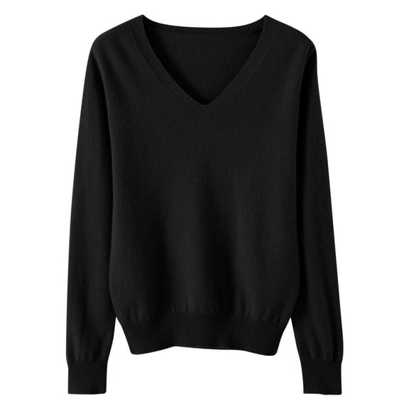 HAiming Women's V-Neck Sweaters Solid Color Long Sleeve Knitted Base Shirts Fall Winter Casual Pullover Tops Blouse