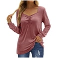 thumbnail image 1 of HAiming Women's V Neck Tops 2025 Trendy Solid Long Sleeve Pleated Tunic Shirts Fall Casual Loose Pullover Blouse, 1 of 9