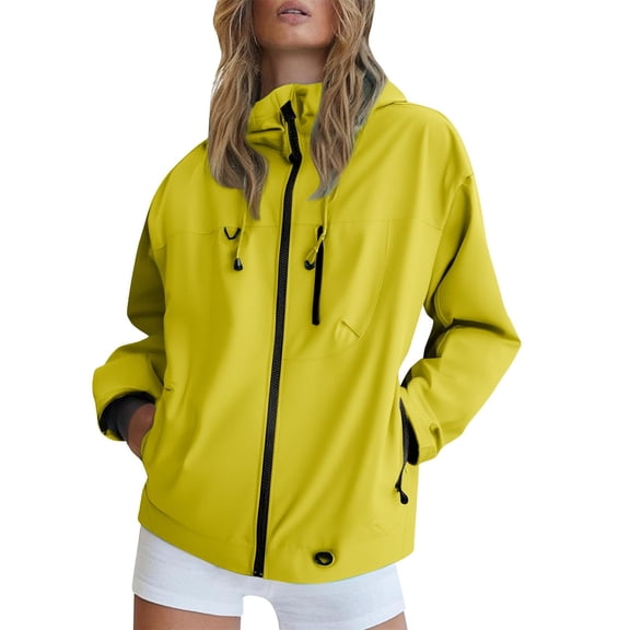 HAiming Women's Waterproof Jacket Long Sleeve Zipper Hooded Casual Hiking Jackets Fall Workout Tops with Pockets