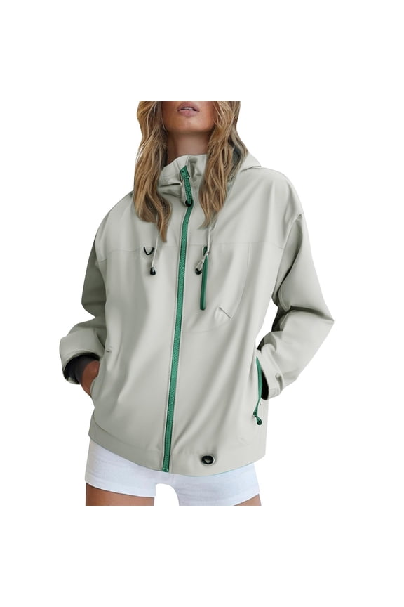 Women's Waterproof Jacket Long Sleeve Zipper Hooded Casual Hiking Jackets Fall Workout Tops with Pockets