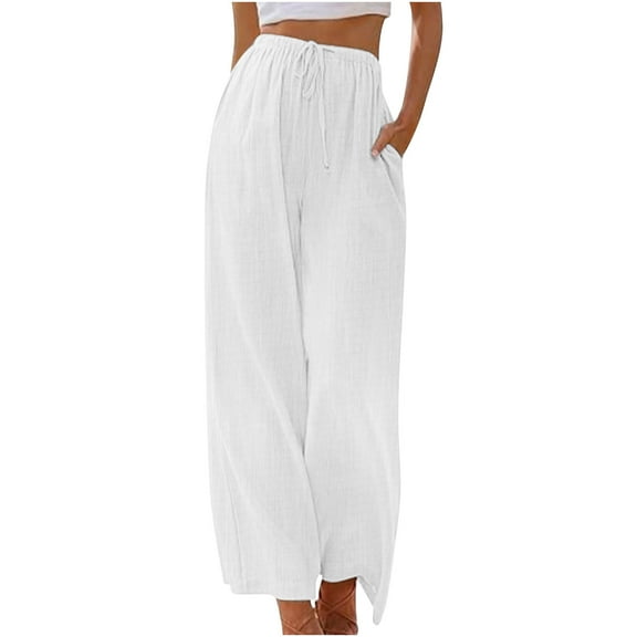 HAiming Women's Wide Leg Pants Casual Loose Drawstring Elastic High Waisted Palazzo Lounge Trousers with Pockets
