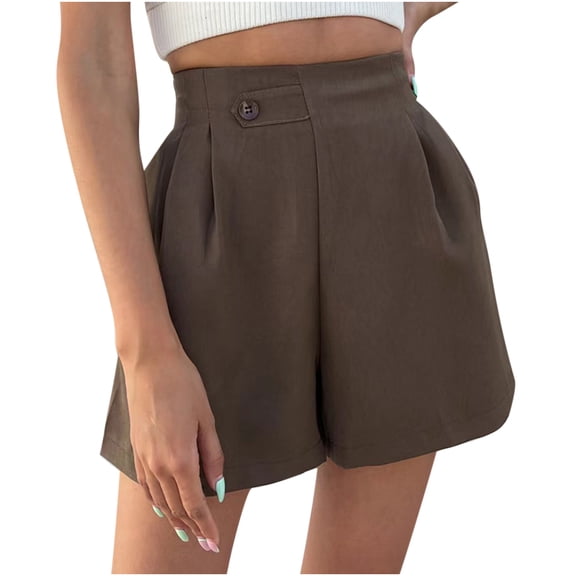 HAiming Women's Wide Leg Shorts Summer Casual Elastic Waist Button Shorts Fashion Pleated A-Line Short Pants