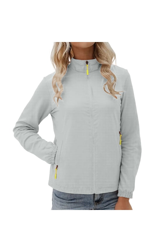 Women's Windbreaker Stand Collar Lightweight Hiking Jacket Basic Full Zip Coats with Pockets