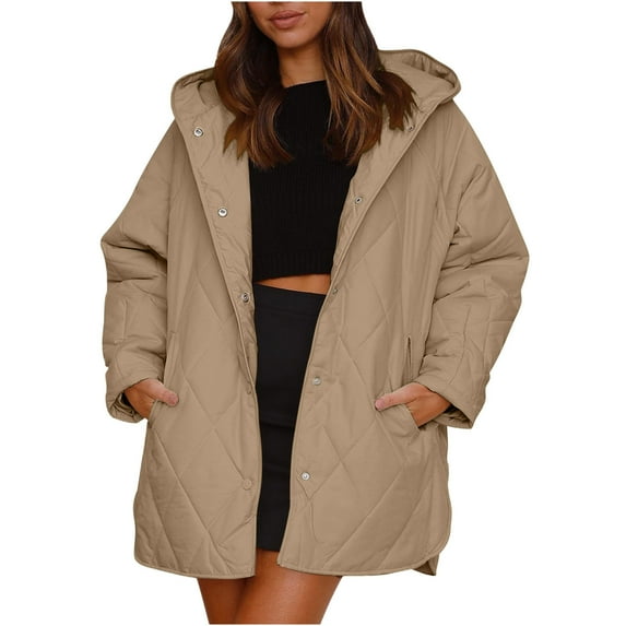 HAiming Women's Winter Cotton Jacket Long Sleeved Button down Hooded Coat Thicken Warm Casual Outerwear with Pocket