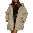 thumbnail image 1 of HAiming Women's Winter Cotton Jacket Long Sleeved Button down Hooded Coat Thicken Warm Casual Outerwear with Pocket, 1 of 6