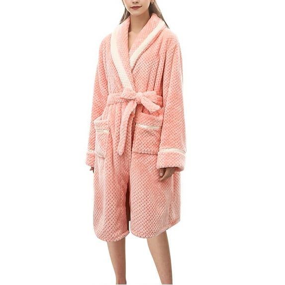 HAiming Women's Winter Fleece Bathrobes Long Thick Warm Pajamas Robe Plus Size Casual Soft Comfy Loungewear with Belt