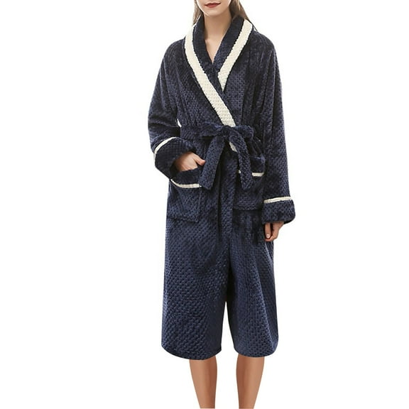 HAiming Women's Winter Fleece Bathrobes Long Thick Warm Pajamas Robe Plus Size Casual Soft Comfy Loungewear with Belt
