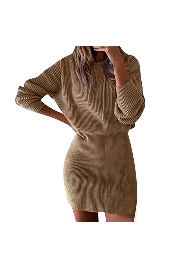 Women's Winter Rib Knit Pullover Sweater Dress 2025 Fashion Solid Color Long Sleeve Hooded Bodycon Mini Dress