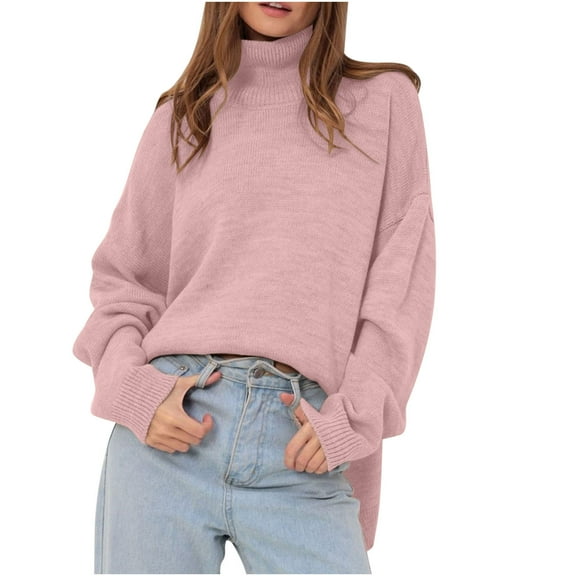 HAiming Women's Winter Turtleneck Oversized Sweaters Loose Solid Color Long Sleeve Casual Knit Pullover Jumper Tops