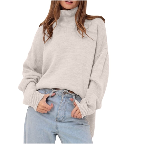 HAiming Women's Winter Turtleneck Oversized Sweaters Loose Solid Color Long Sleeve Casual Knit Pullover Jumper Tops