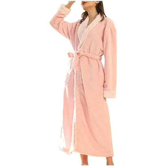 HAiming Women's Winter Warm Nightgown Fleece Plush Long Bathrobes Winter Thickened Warm Casual Sleepwear Housecoat