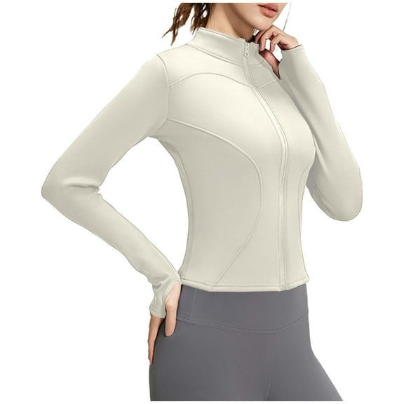 HAiming Women's Yoga Jacket Full Zip Stand Collar Long Sleeve Slim Fitted Workout Running Outerwear