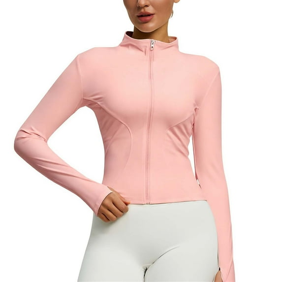 HAiming Women's Yoga Jacket Full Zip Stand Collar Long Sleeve Slim Fitted Workout Running Outerwear