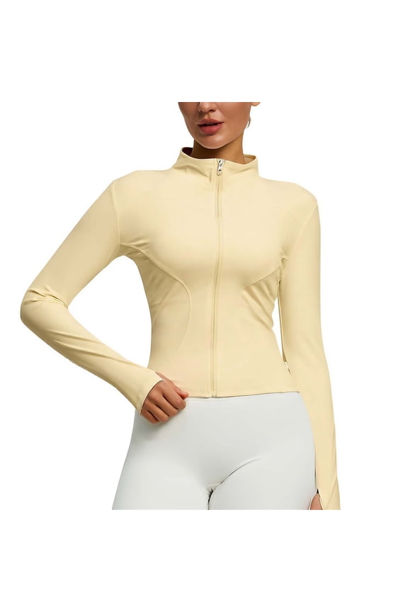 Women's Yoga Jacket Full Zip Stand Collar Long Sleeve Slim Fitted Workout Running Outerwear