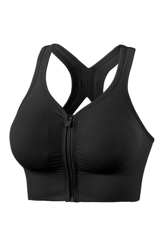 Women's Zip Front Sports Bra Wireless Seamless Racerback Solid Color Workout Athletic Yoga Clothes