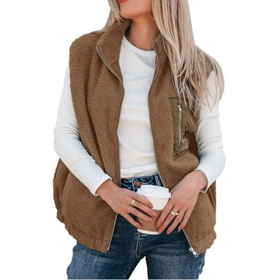 HAiming Women's Zip up Vest Casual Warm Fleece Fuzzy Jackets Sleeveless Solid Soft Comfy Outerwear with Pockets
