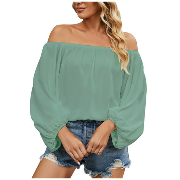 HAiming Women's off the Shoulder Tunic Tops Trendy Solid Color Long Sleeve Shirt Oversized Casual Loose Blouse