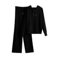 thumbnail image 1 of HAiming Womens 2 Piece Knitted Ribbed Sets Hooded Sweater Pullover Tops and Wide Leg Pants with Pocket Lounge Outfits, 1 of 3