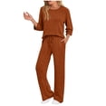 thumbnail image 1 of HAiming Womens 2 Piece Lounge Knit Sets Outfits Crewneck Sweater and Wide Leg Pants Comfy Clothes with Pockets, 1 of 8