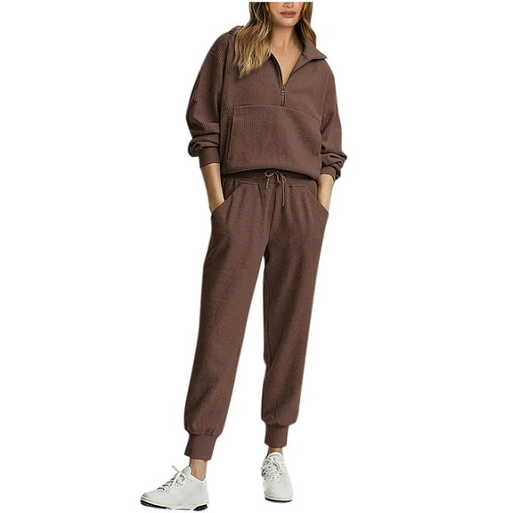 HAiming Womens 2 Piece Sweatsuits Set Long Sleeve Half Zip Pullover Sweatshirt and Sweatpants Casual Tracksuit