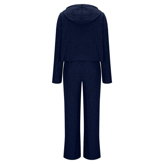 HAiming Womens 2 Pieces Set Ribbed Knit Hooded Loungewear Sleepwear Travel Outfits Fall Fashion Trendy Winter Pjs