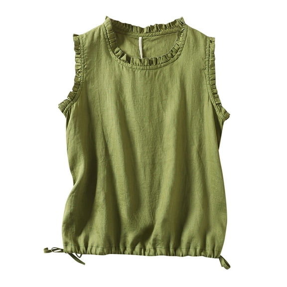 HAiming Womens 2025 Summer Short Sleeve Tops Ruffle Round Neck Trendy Casual Dressy Drawstrings Loose Shirts