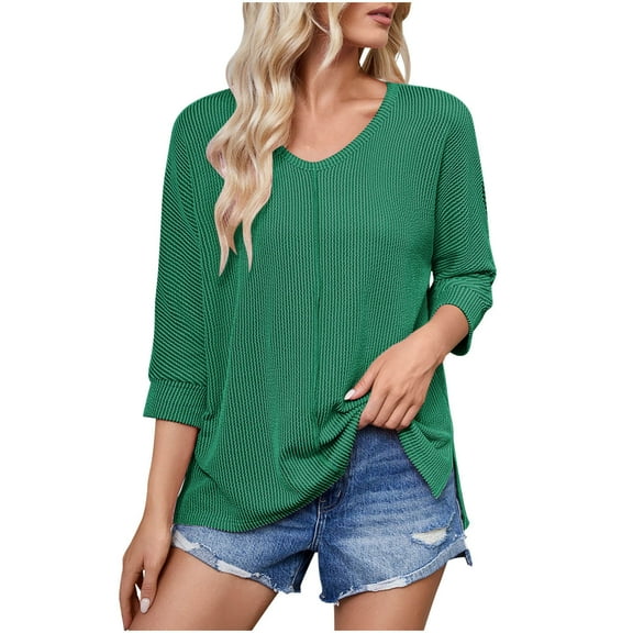 HAiming Womens 3/4 Seeve Tops Clothes Dressy Casual Blouses Loose Shirts Trendy Tee Shirt Trendy Clothes
