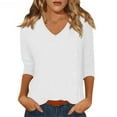 thumbnail image 1 of HAiming Womens 3/4 Sleeve T-Shirt V Neck Basic Tee Solid Color Casual Pullover Tops Trendy Clothes, 1 of 6