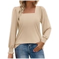 thumbnail image 1 of HAiming Womens Blouses Ruffle Pleated Long Sleeve Square Neck Casual Loose Pullover Tops Fall Fashion Clothes, 1 of 5