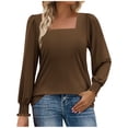 thumbnail image 1 of HAiming Womens Blouses Ruffle Pleated Long Sleeve Square Neck Casual Loose Pullover Tops Fall Fashion Clothes, 1 of 5