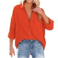 thumbnail image 1 of HAiming Womens Button down Shirts Casual V Neck Solid Color Long Sleeve Loose Collared Plain Blouses Tops with Pocket, 1 of 7