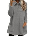 thumbnail image 1 of HAiming Womens Button up Fleece Tops Long Sleeve Fuzzy Lapel Collared Fashion Pullover Blouses with Pocket, 1 of 2