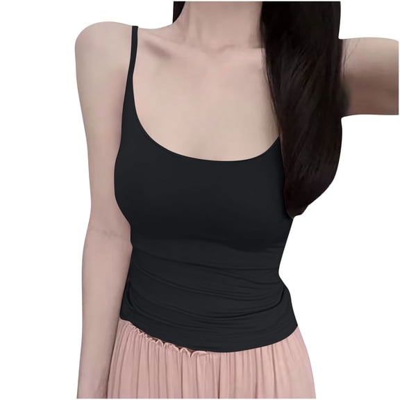 HAiming Womens Camisole Top with Built in Bra Spaghetti Strap Basic Sleeveless Crop Tops Going out Trendy Clothes