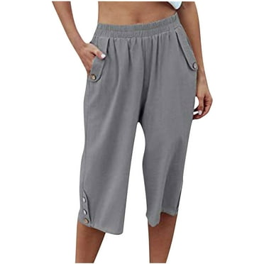 HAiming Womens Capri Pants Cotton Linen Elastic Waisted Cropped Pant Casual Summer Loose Lounge Trousers with Pockets