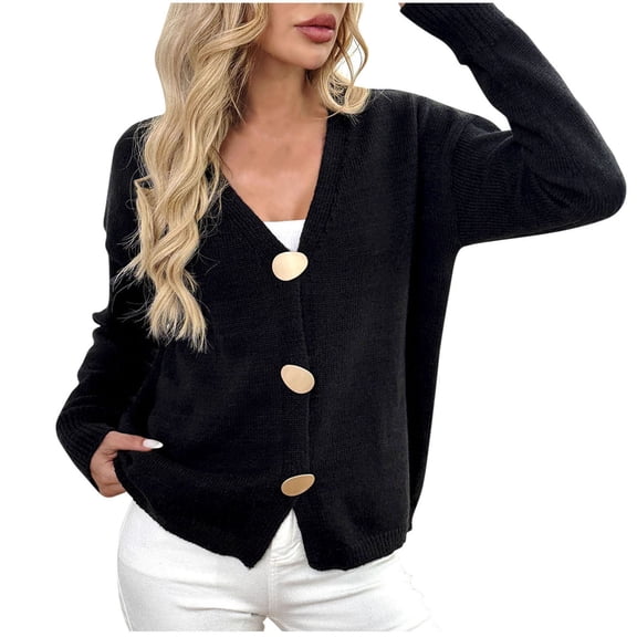 HAiming Womens Cardigan V Neck Button down Long Sleeve Solid Color Casual Coat Fall Winter Trendy Clothes