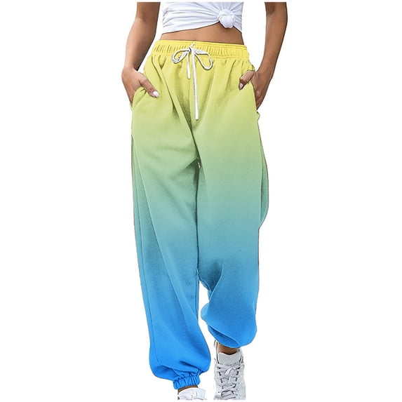 HAiming Womens Casual Jogger Sweatpants High Waist Drawstring Gradient Pants with Pockets for Athletic Travel Work
