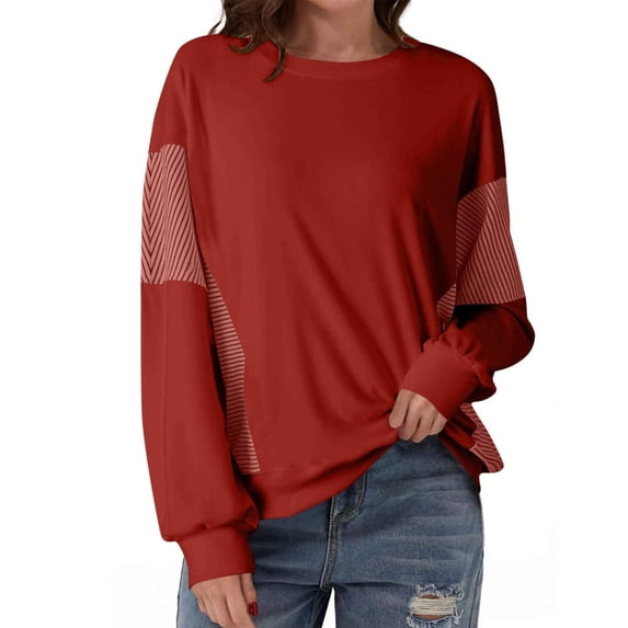 HAiming Womens Casual Oversized Sweatshirt Long Sleeve Crew Neck Color Block Pullover Tops Side Slit Trendy Clothes