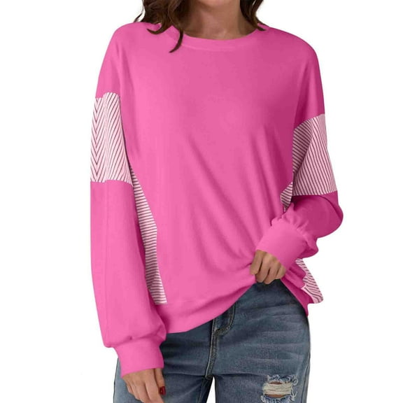 HAiming Womens Casual Oversized Sweatshirt Long Sleeve Crew Neck Color Block Pullover Tops Side Slit Trendy Clothes