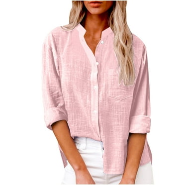 HAiming Womens Casual Tops Button down V-Neck Long Sleeve Shirts Solid Color Blouses Cardigan Shirts with Pocket