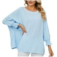 thumbnail image 1 of HAiming Womens Casual Tops Oversized Solid Color Ruffled Long Sleeve Round Neck Pullover Shirts Loose Tee Blouse, 1 of 8