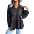 thumbnail image 1 of HAiming Womens Casual V-Neck Blouse Ruffle Long Sleeve Tiered Pleated Shirts Summer Solid Color Loose Pullover Tops, 1 of 1