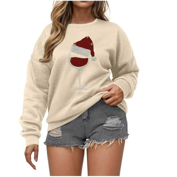 HAiming Womens Christmas Sweatshirt Xmas Santa Hat Graphic Trendy Shirt Long Sleeve Pullover Blouse Tops Fall Clothes