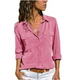 thumbnail image 1 of HAiming Womens Cotton Linen Button down Shirt Summer Casual Long Sleeve Solid Color Tops Plus Size Loose Work Blouse, 1 of 6