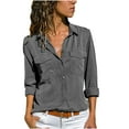 thumbnail image 1 of HAiming Womens Cotton Linen Button down Shirt Summer Casual Long Sleeve Solid Color Tops Plus Size Loose Work Blouse, 1 of 6