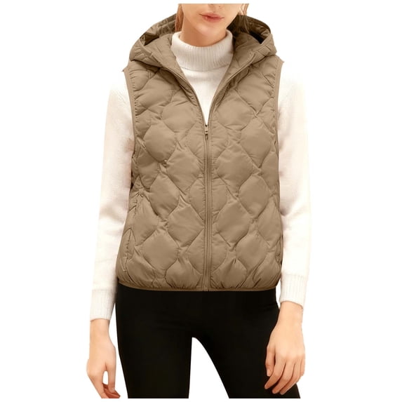 HAiming Womens Cotton Padded Hooded Vest Sleeveless Full Zip Solid Color Casual Soft Comfy Quilted Coat