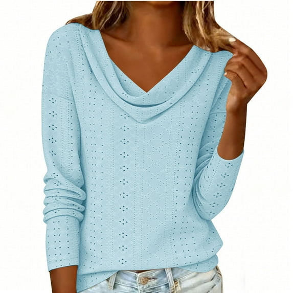HAiming Womens Eyelet Tops Trendy Spring Cowl Neck Shirts Long Sleeve Clothes Office Business Dressy Casual Outfits