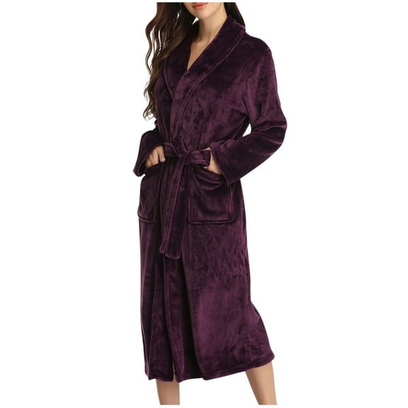 HAiming Womens Fleece Bathrobes Winter Plush Thickened Warm Long Spa Robes Casual Comfortable Nightgown Loungewear