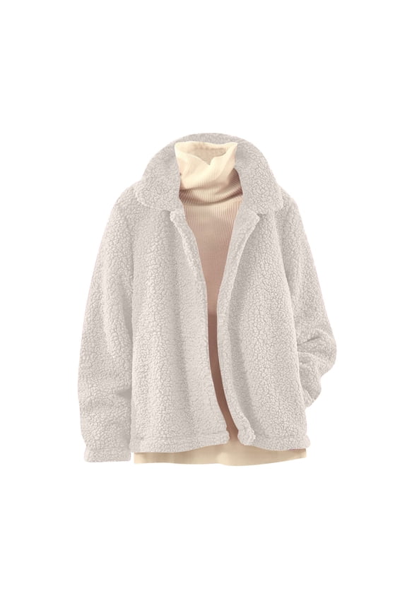 Womens Fleece Cardigan Coats Oversized Long Sleeve Lapel Collar Jackets Winter Warm Outerwear Clothes